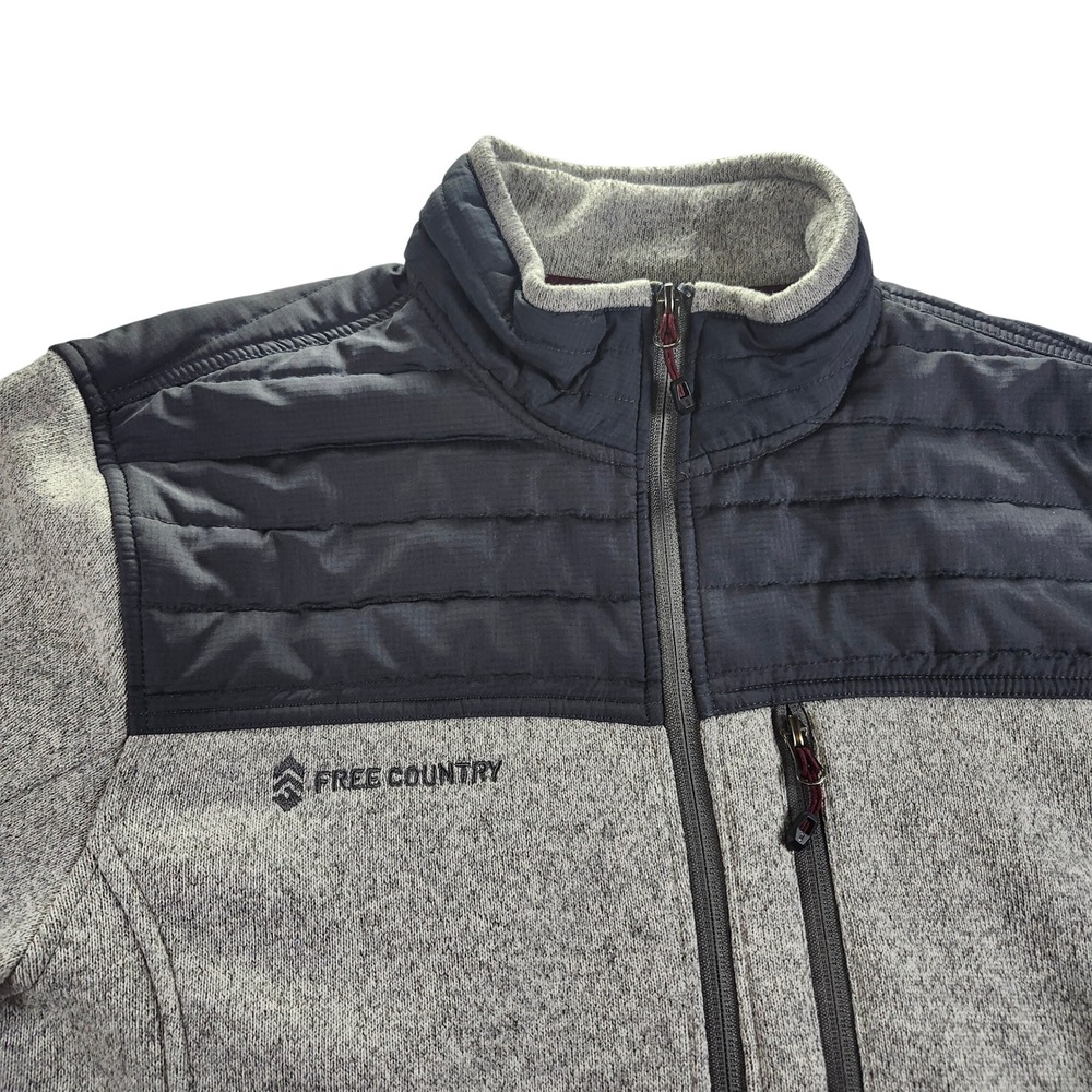Free Country Sweater Fleece Jacket Mens Large Gray Excellent Hybrid Quilted Zip - Picture 3 of 14